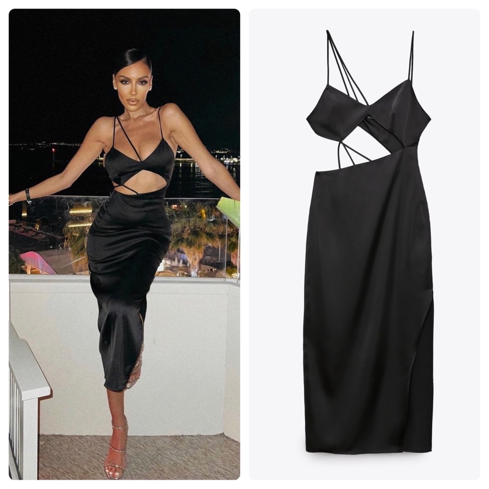 Zara Black Asymmetrical MIDI Dress Size XS NWT New